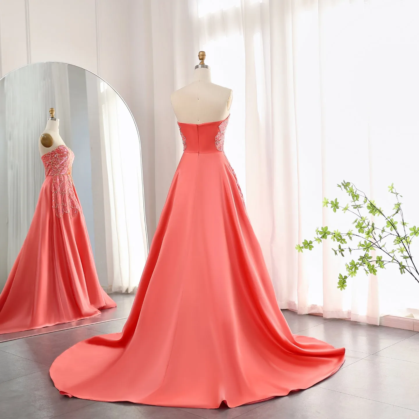 Luxury Beaded Butterfly Beige Strapless Evening Dress SS467