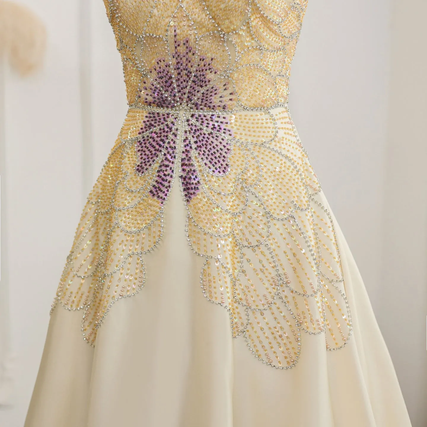 Luxury Beaded Butterfly Beige Strapless Evening Dress SS467