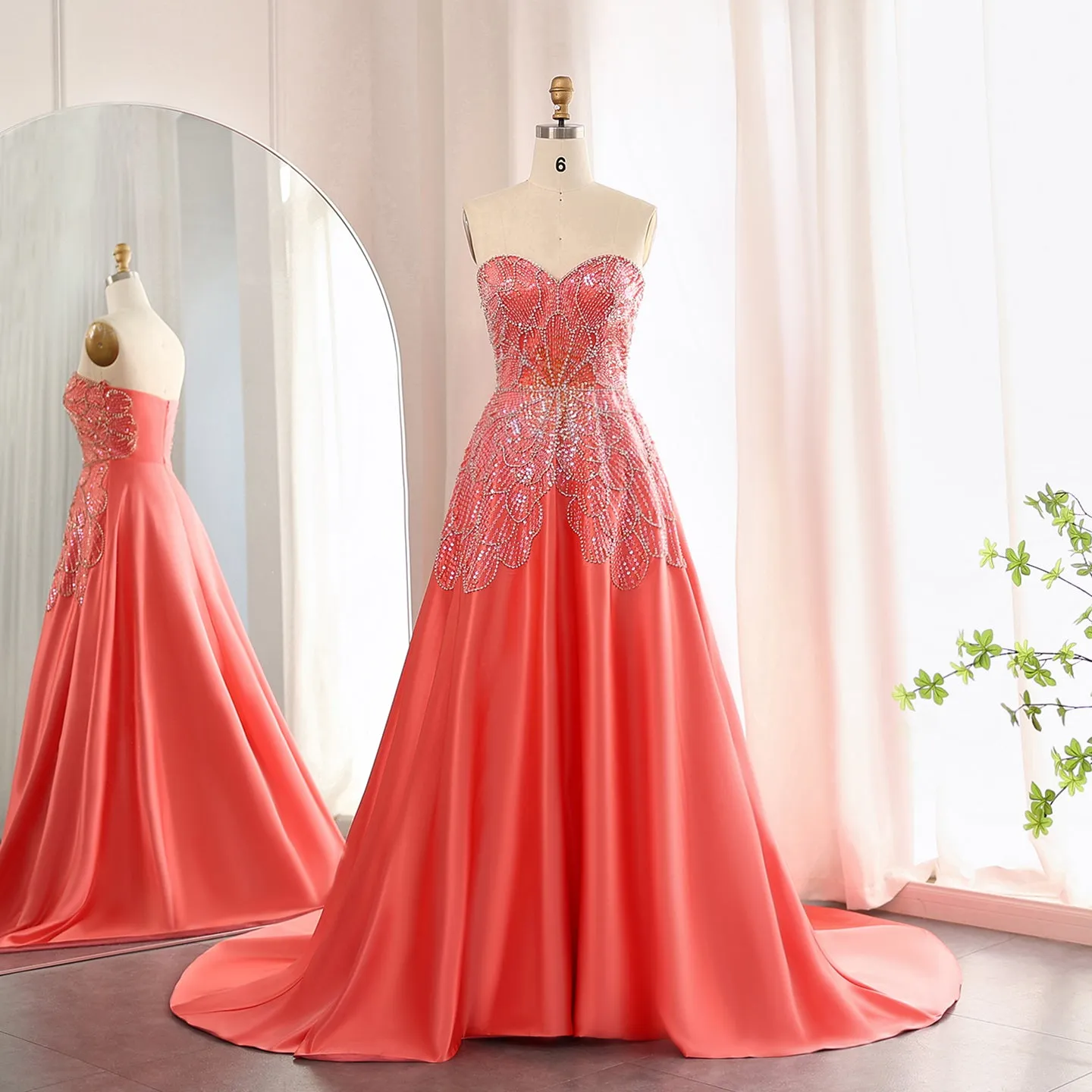 Luxury Beaded Butterfly Beige Strapless Evening Dress SS467