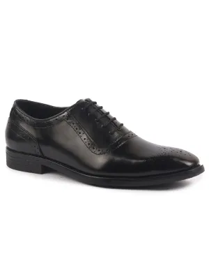 Men Black Genuine Leather Formal Classic Lace Up Brogue Shoes for Work|Tuxedo Lace Up Shoes