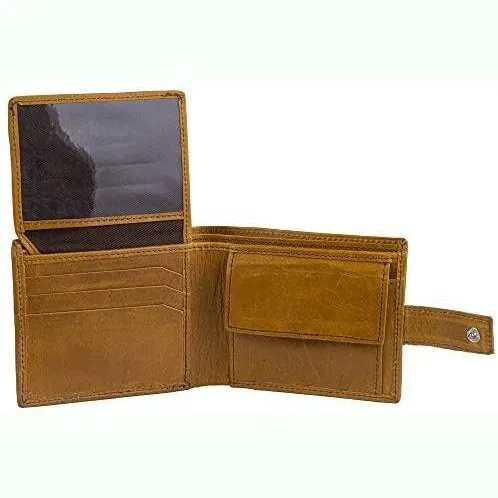 Men's Classic RFID Protected Leather Trifold Wallet with Coin Pocket