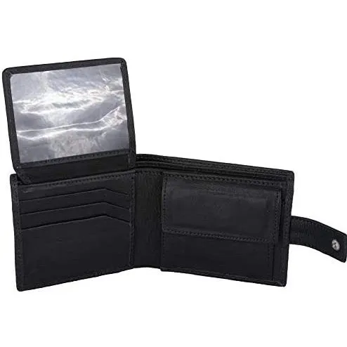Men's Classic RFID Protected Leather Trifold Wallet with Coin Pocket