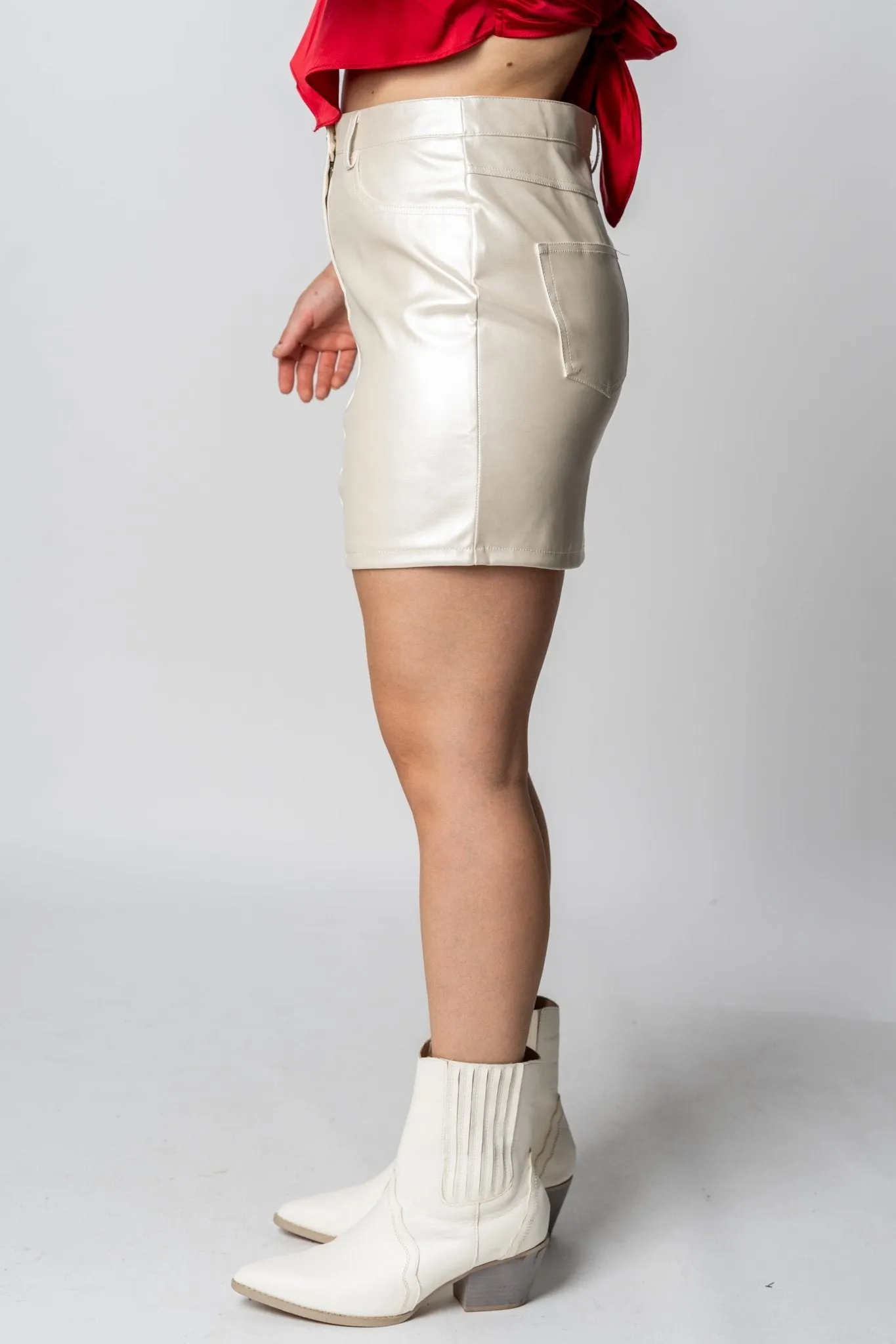Metallic faux leather mini skirt ivory