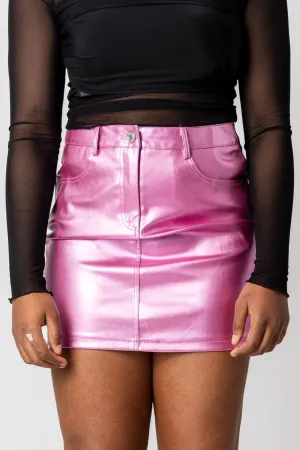 Metallic faux leather mini skirt metallic pink