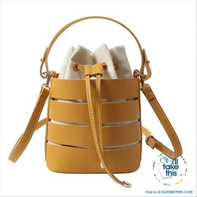 Mini Vegan Leather Drawstring Bucket Bag For Women - Ideal Crossbody Bag/Shoulder Bags, 4 Colors