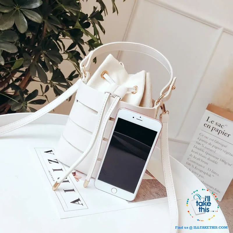 Mini Vegan Leather Drawstring Bucket Bag For Women - Ideal Crossbody Bag/Shoulder Bags, 4 Colors