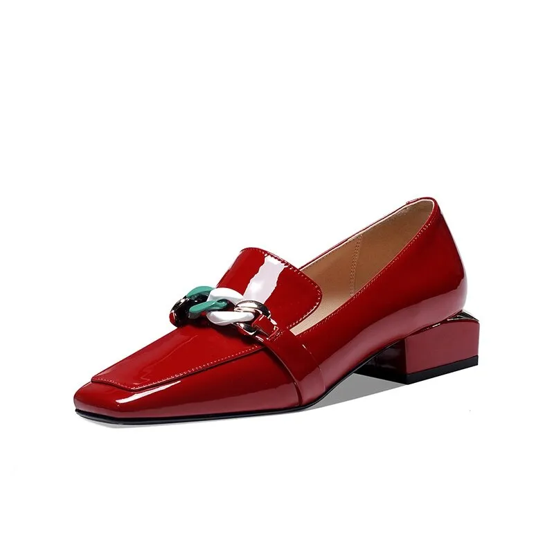 new spring summer women sexy pumps shoes women chains woman pointed toe ladies fashion patent leather footwear female plus size
