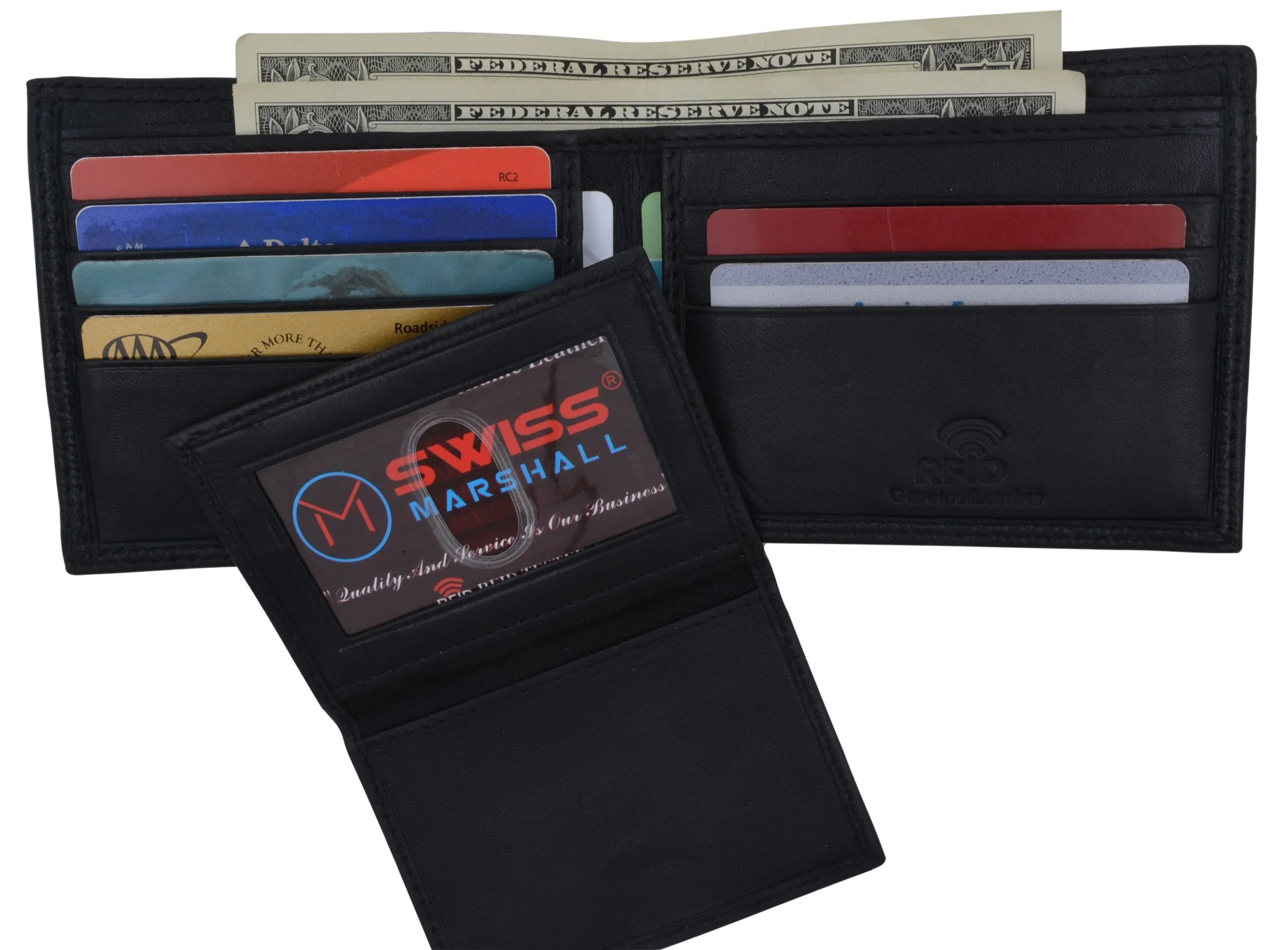 New Swiss Marshall Premium Leather Bifold Men's RFID Blocking Removable Credit Card ID Holder Wallet RFID510533