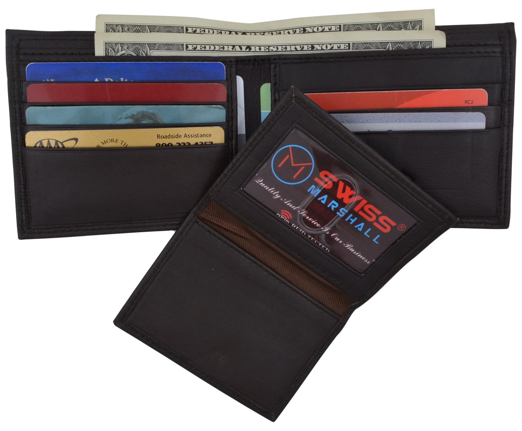 New Swiss Marshall Premium Leather Bifold Men's RFID Blocking Removable Credit Card ID Holder Wallet RFID510533