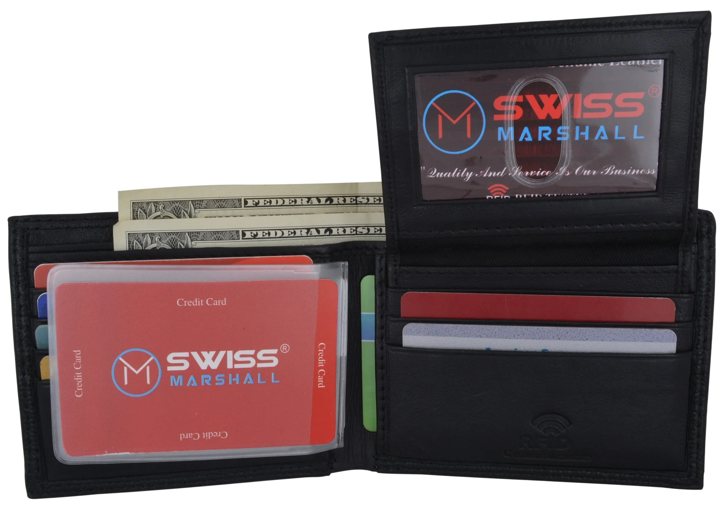 New Swiss Marshall Premium Leather Bifold Men's RFID Blocking Removable Credit Card ID Holder Wallet RFID510533
