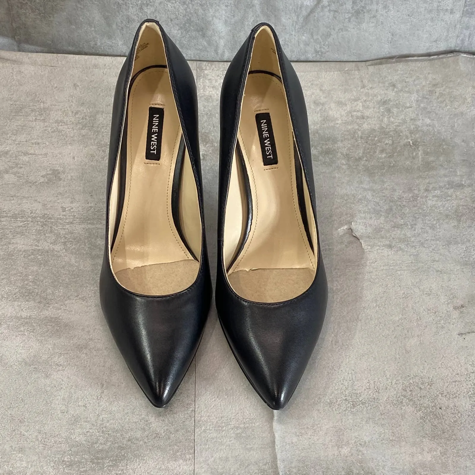 NINE WEST Women's Black Leather Tatiana Pointed-Toe Stiletto Pumps SZ 9.5