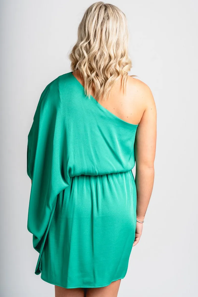 One shoulder mini dress green