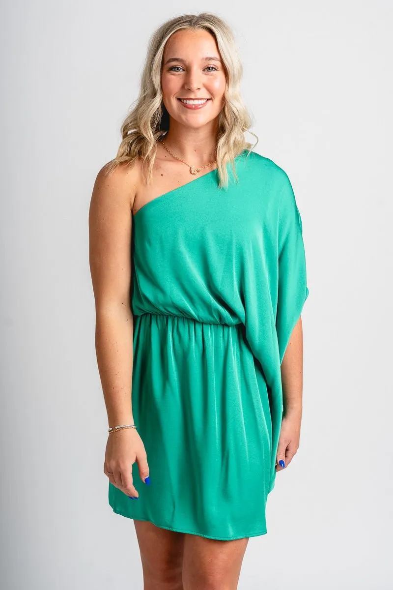 One shoulder mini dress green