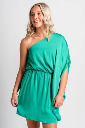 One shoulder mini dress green