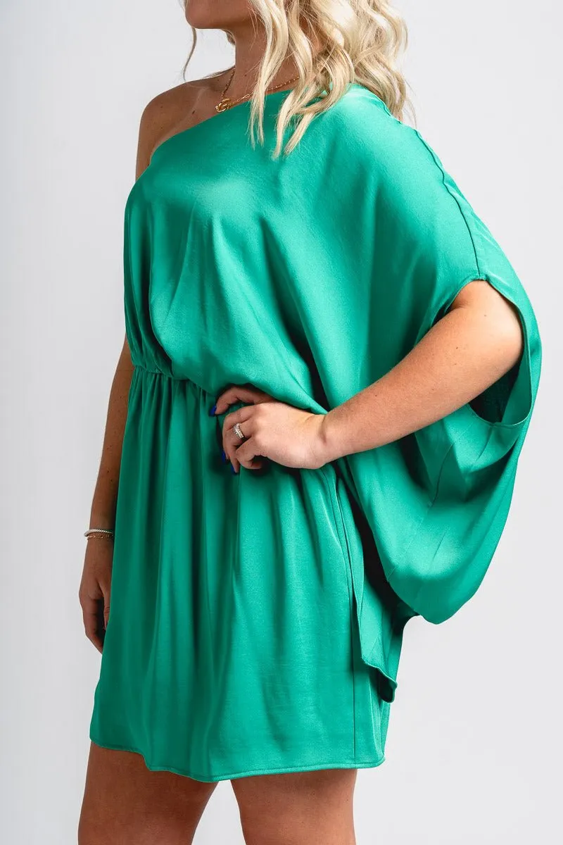 One shoulder mini dress green