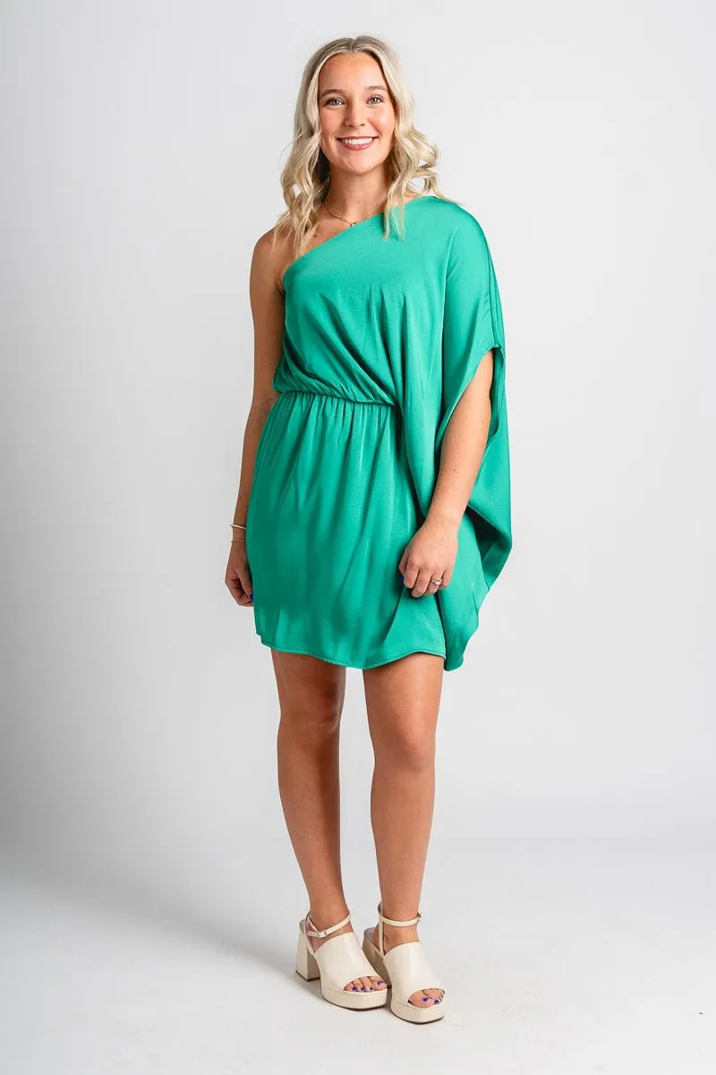 One shoulder mini dress green