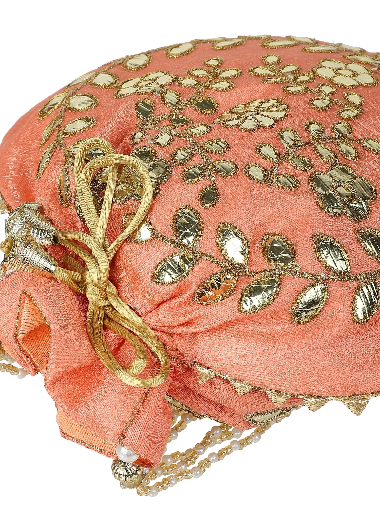 Peach zari embroidered potli for ladies