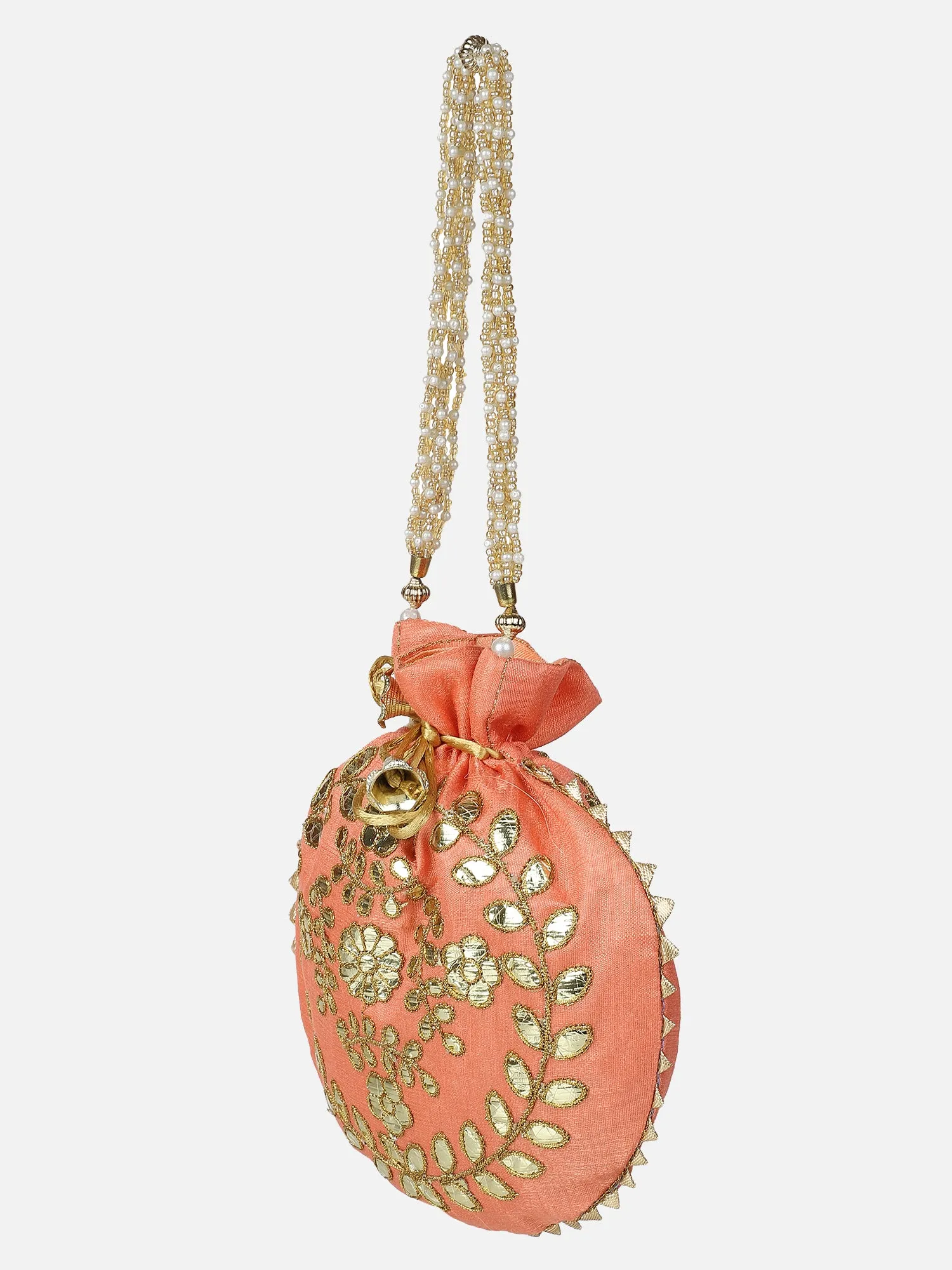 Peach zari embroidered potli for ladies