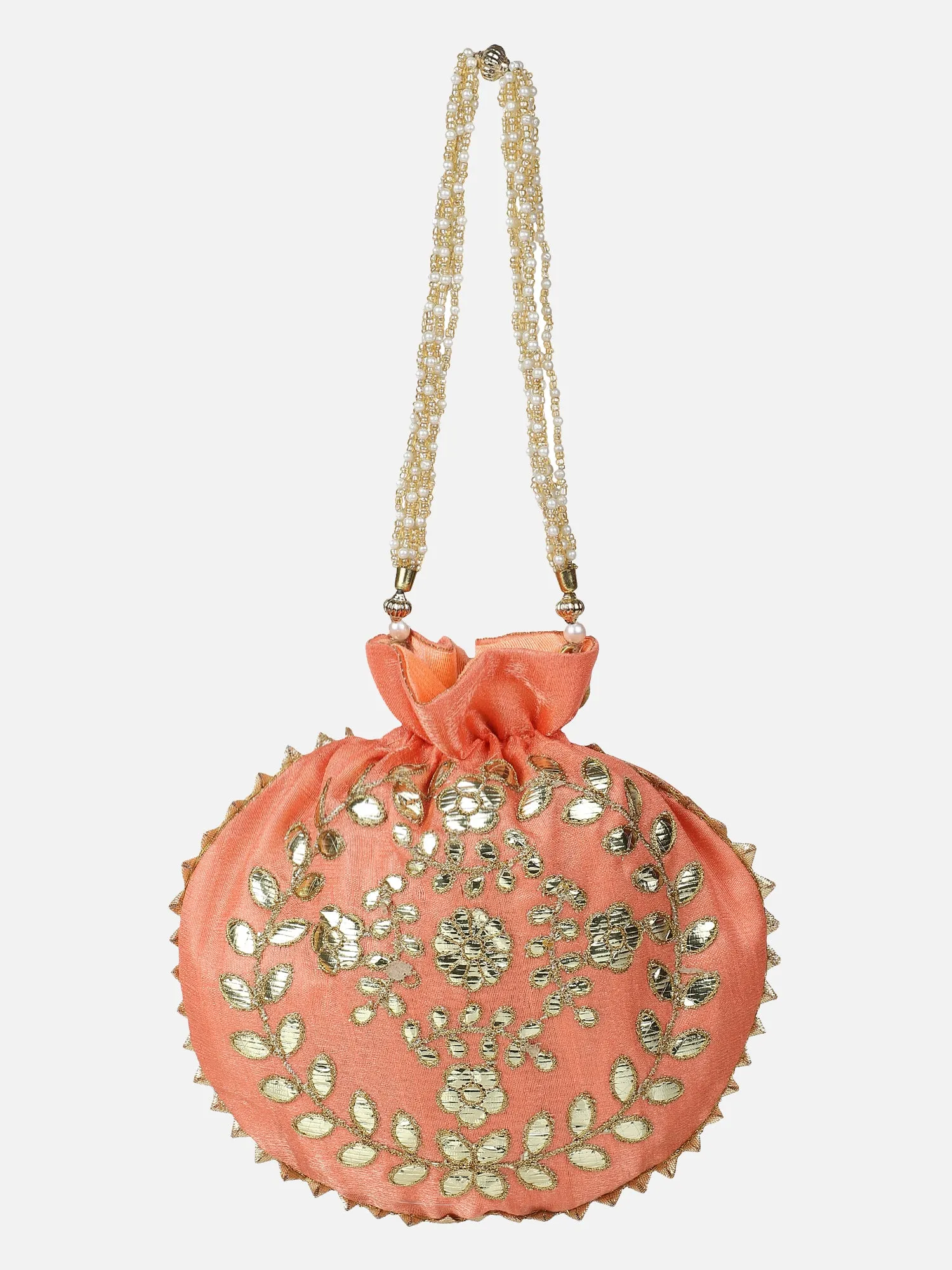 Peach zari embroidered potli for ladies