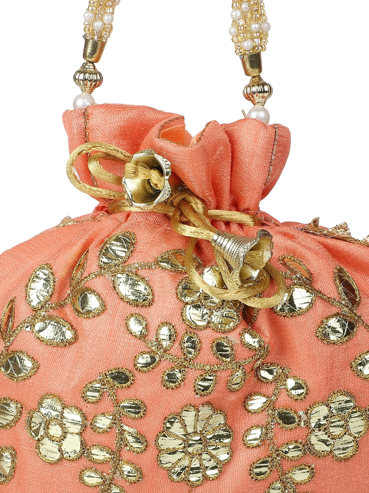 Peach zari embroidered potli for ladies