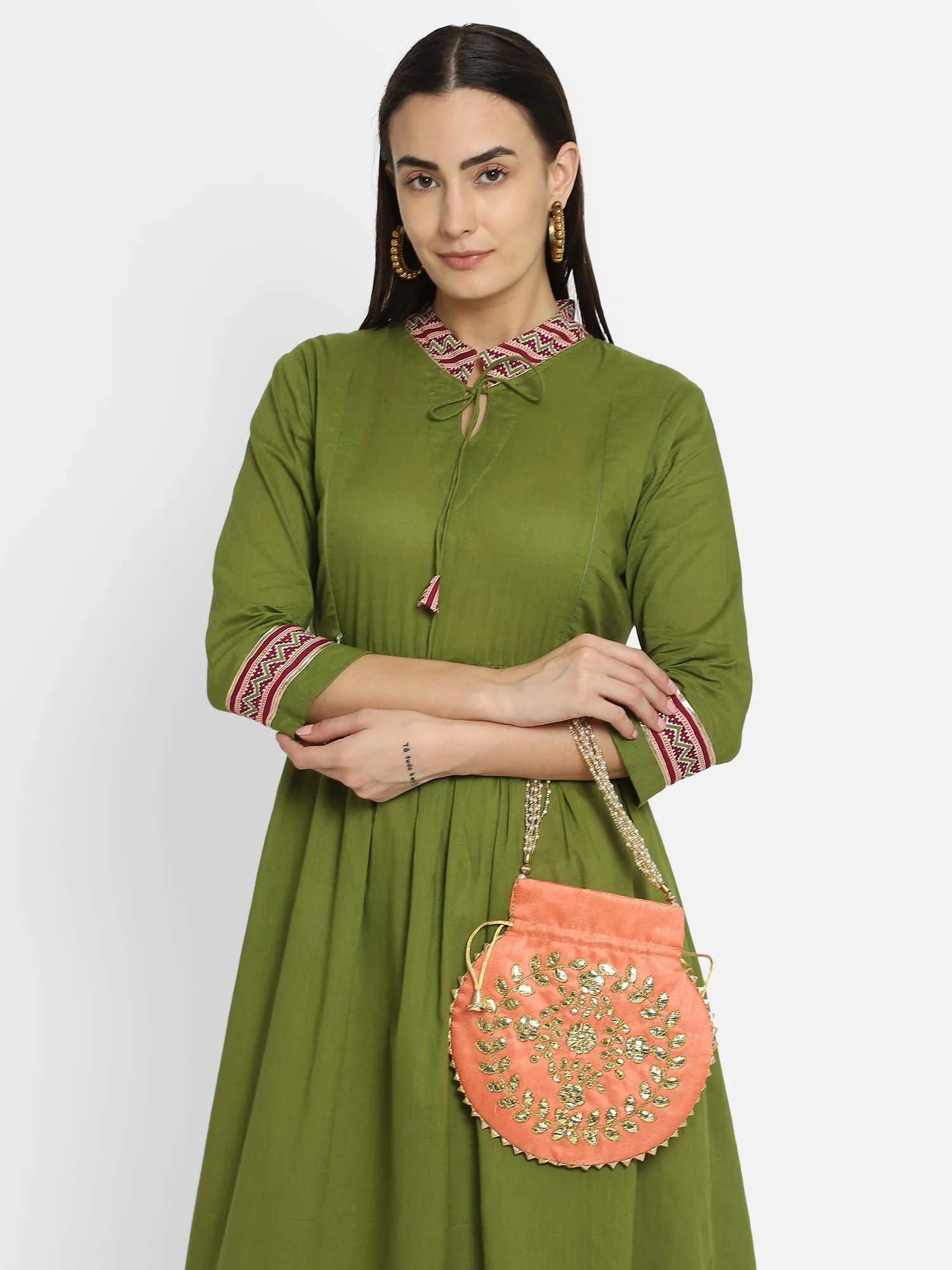 Peach zari embroidered potli for ladies