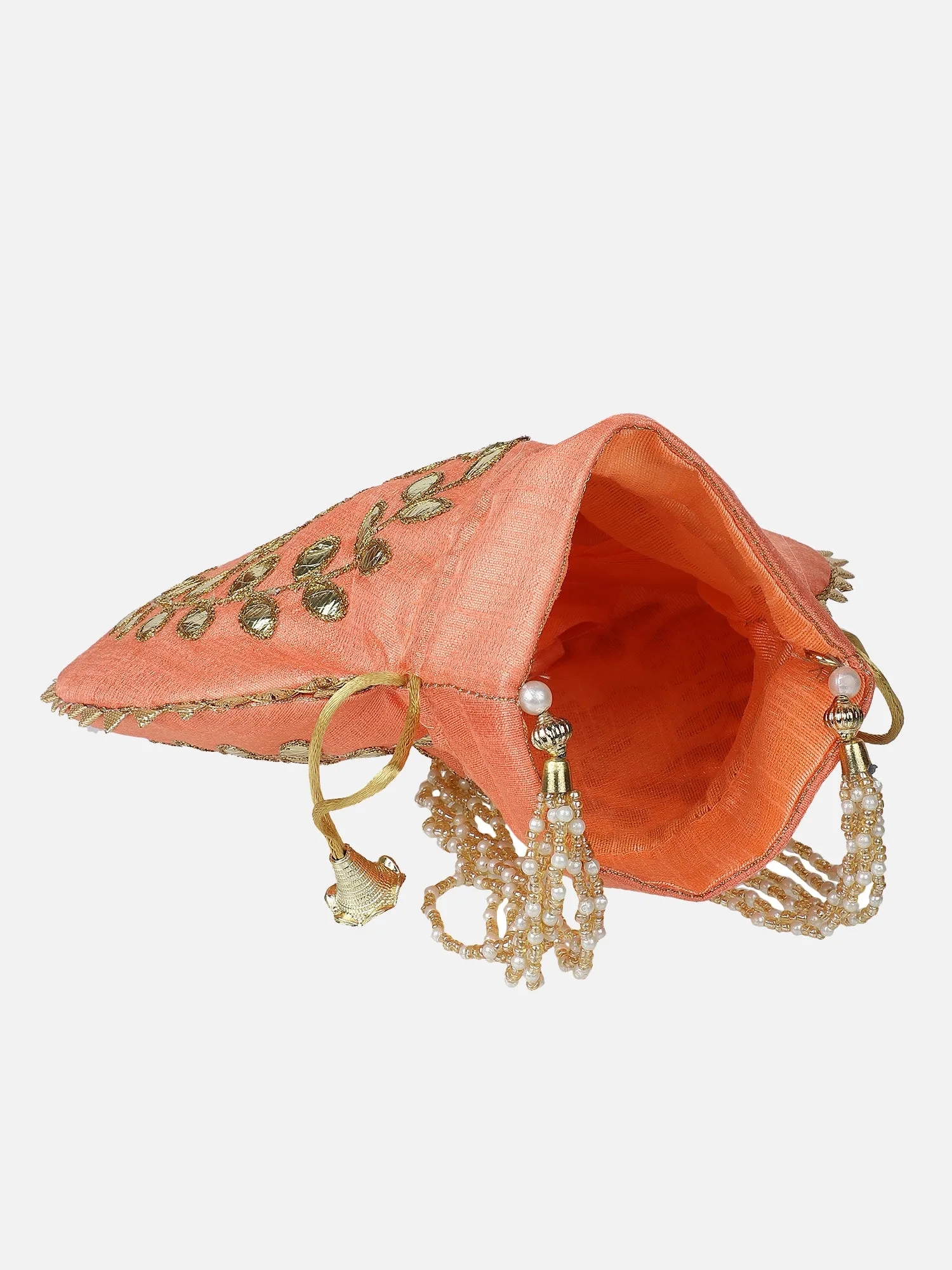 Peach zari embroidered potli for ladies