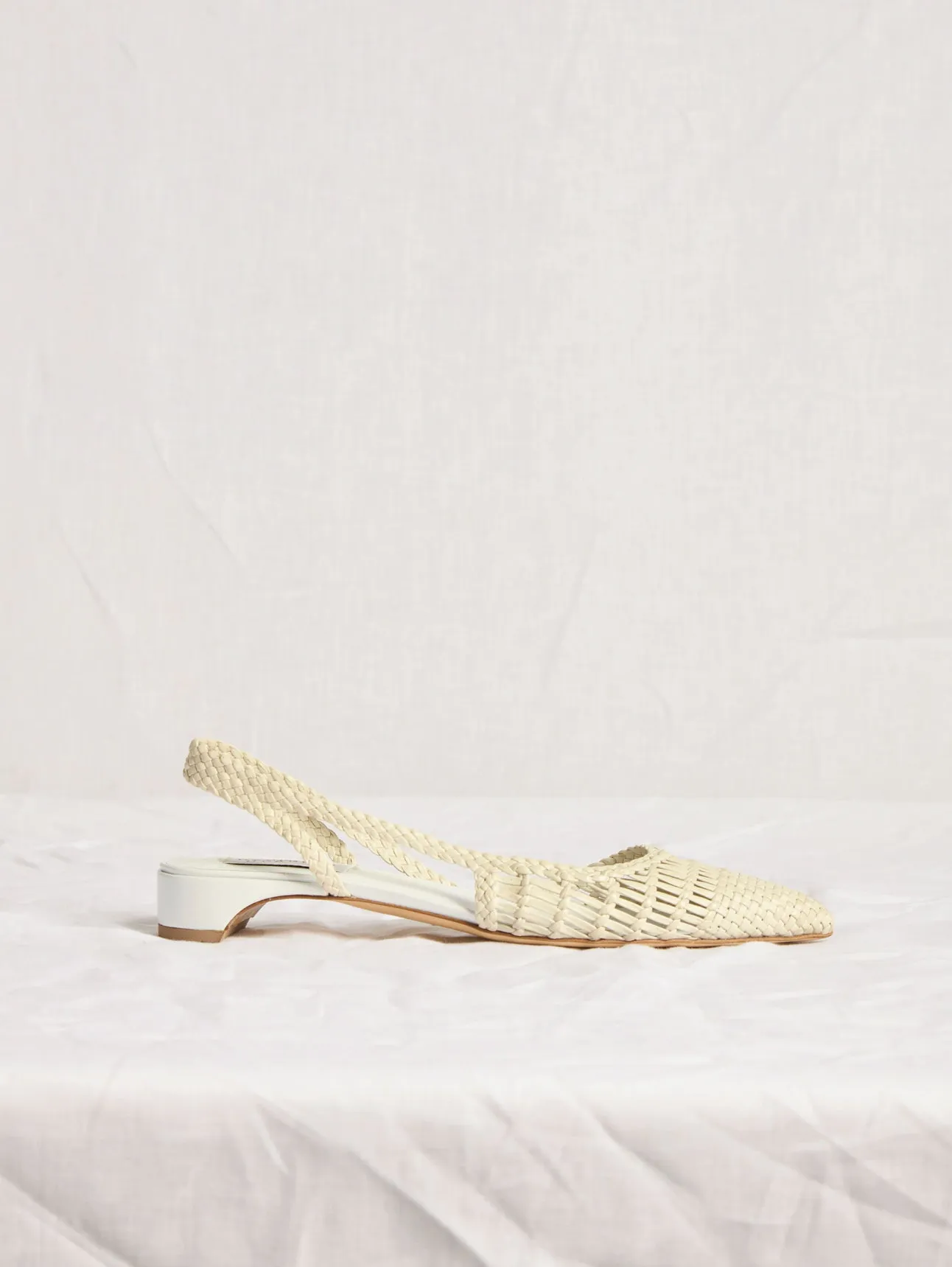 Perro Braided Slingback Shoe in Pearlized White Leather