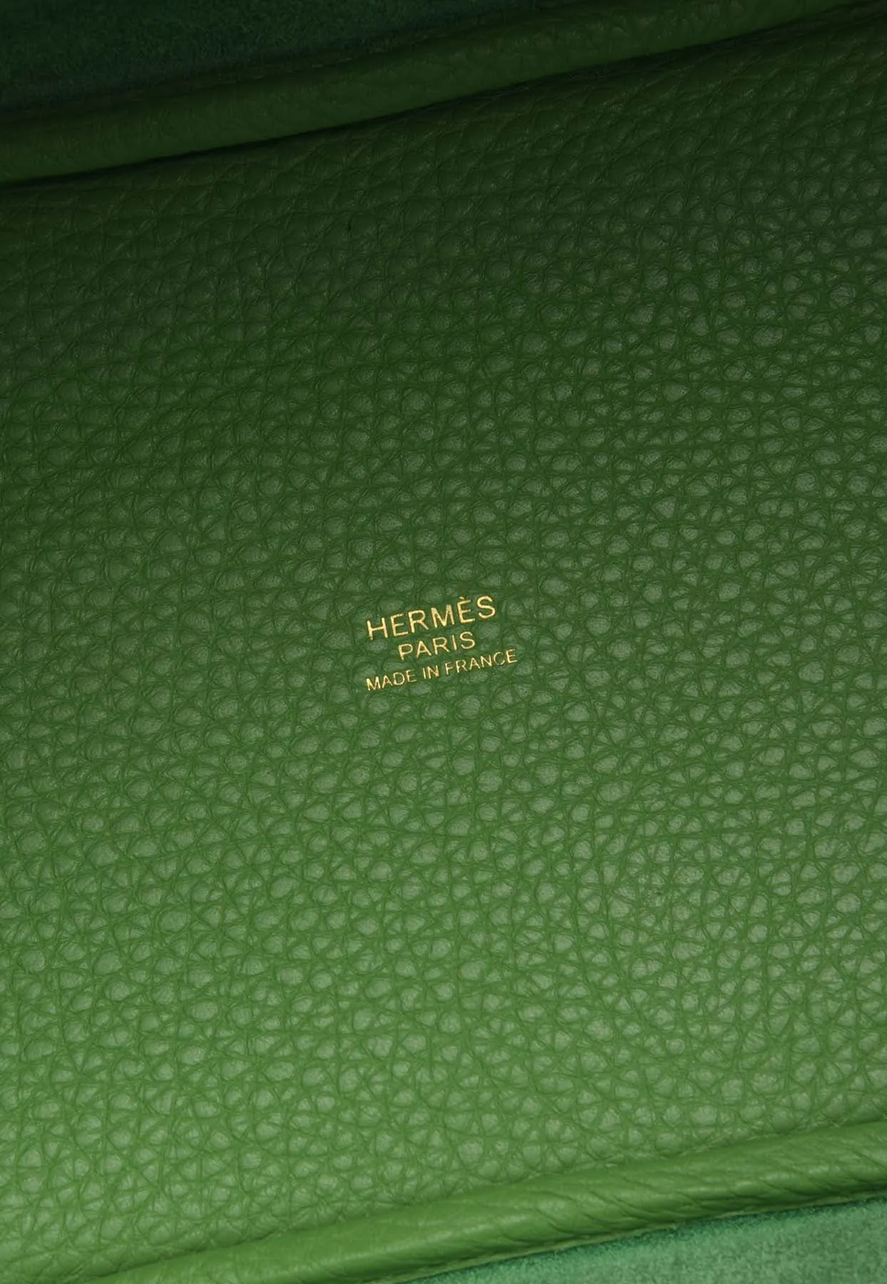 Picotin 18 in Vert Yucca Clemence Leather with Gold Hardware