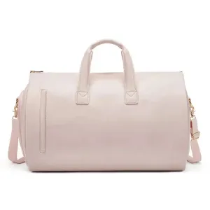 Pink PU Leather Travel Duffel Bag - Large Capacity Waterproof Suit Bag with Shoe Compartment