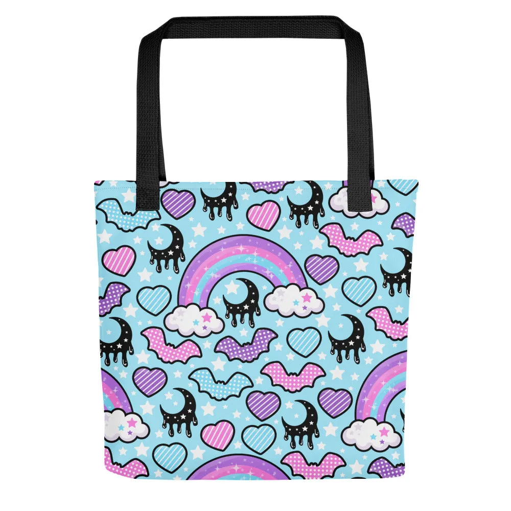 Rainbow Spooky Bats Blue Tote Bag