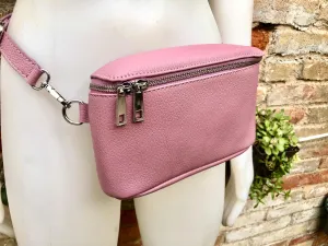 Raspberry pink FANNY pack .Small leather crossbody/ hip bag, bum pack bag in GENUINE  leather. Pink leather purse with adjustable strap