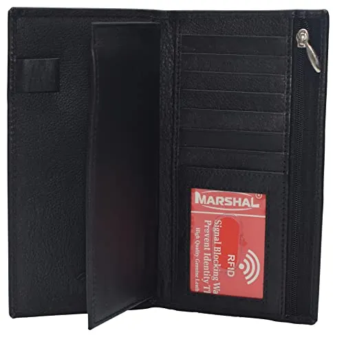 RFID Blocking Genuine Leather Long Bifold Checkbook Organizer Wallet