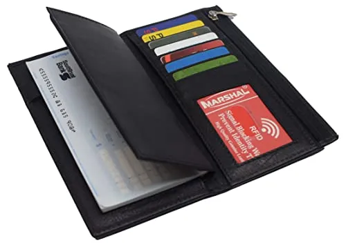 RFID Blocking Genuine Leather Long Bifold Checkbook Organizer Wallet
