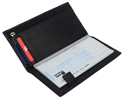 RFID Blocking Genuine Leather Long Bifold Checkbook Organizer Wallet