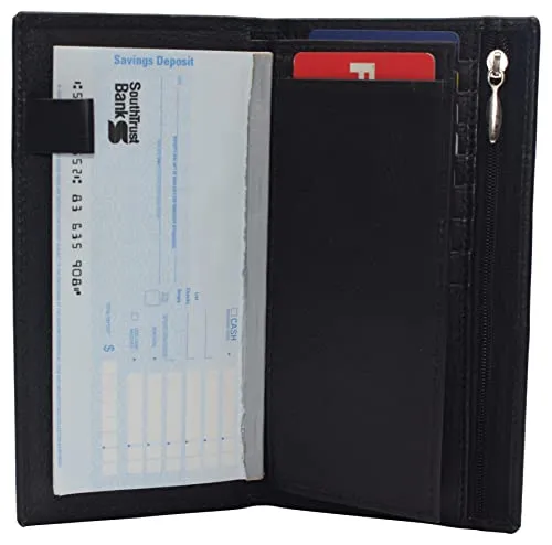 RFID Blocking Genuine Leather Long Bifold Checkbook Organizer Wallet