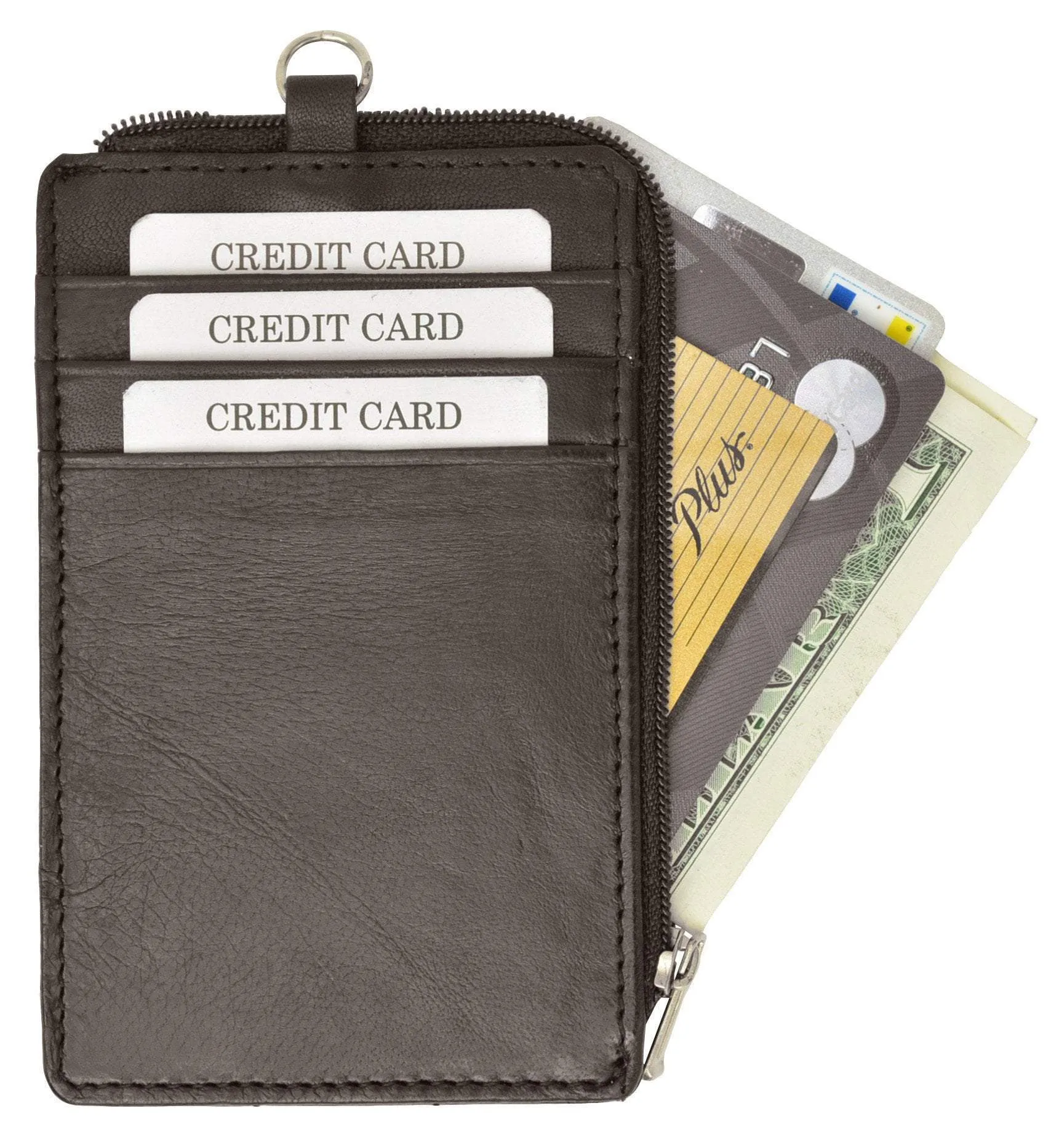 RFID Blocking Premium Genuine Leather Credit Card Holder Zipper ID Neck Wallet RFID P 470 (C)