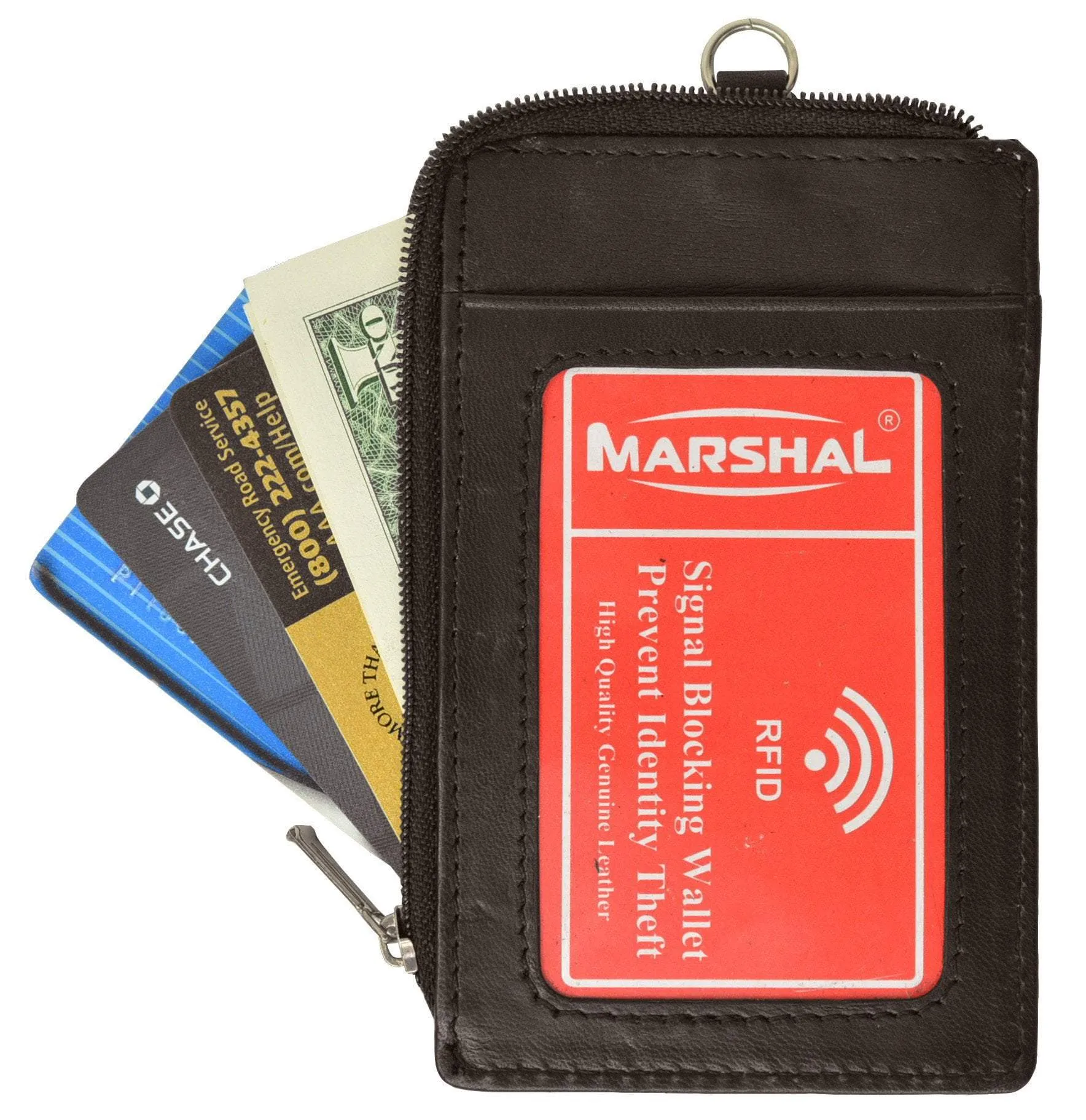 RFID Blocking Premium Genuine Leather Credit Card Holder Zipper ID Neck Wallet RFID P 470 (C)