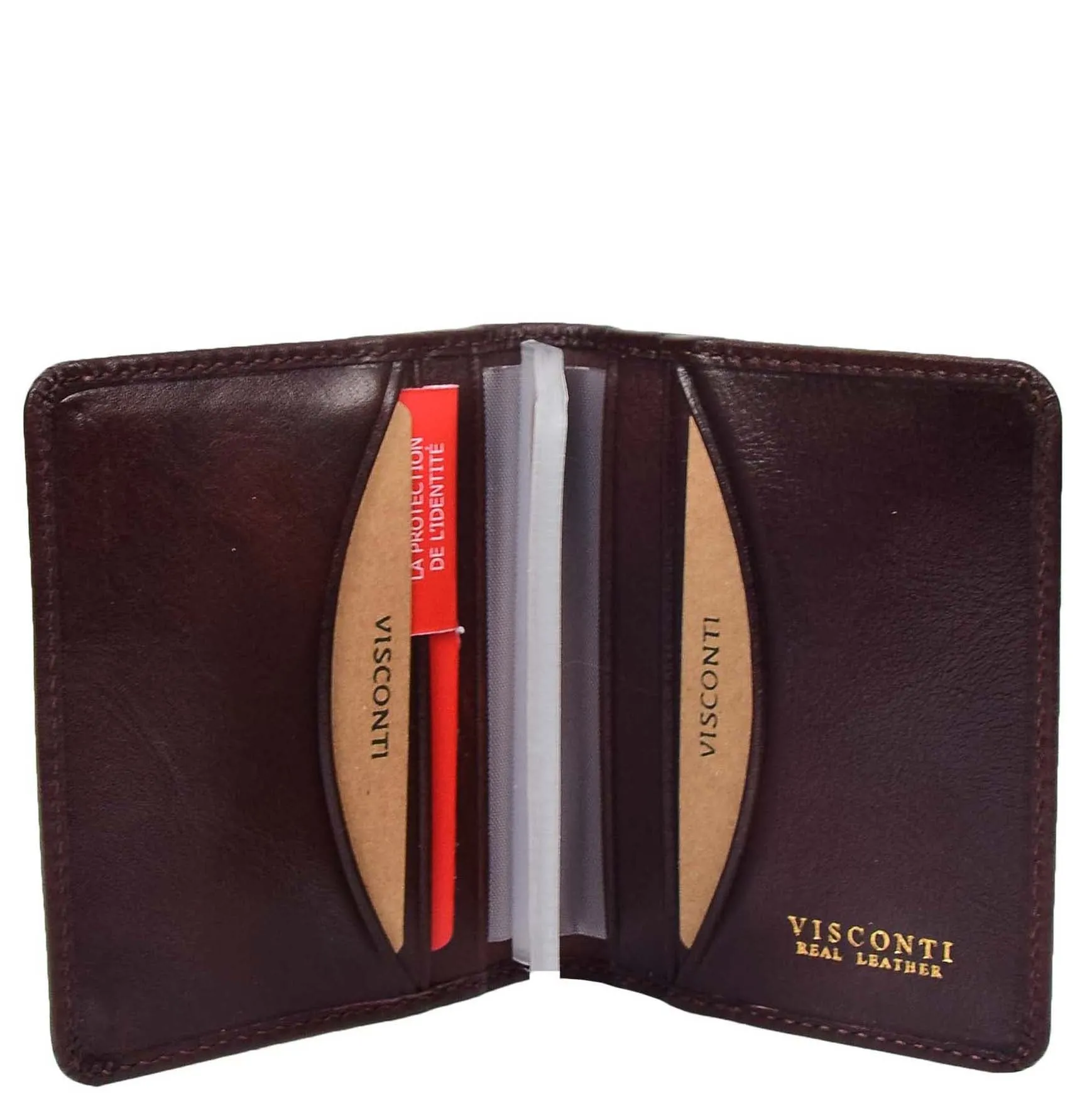 RFID Protected Bi-fold Wallet Small Credit Card Holder Geneva Brown