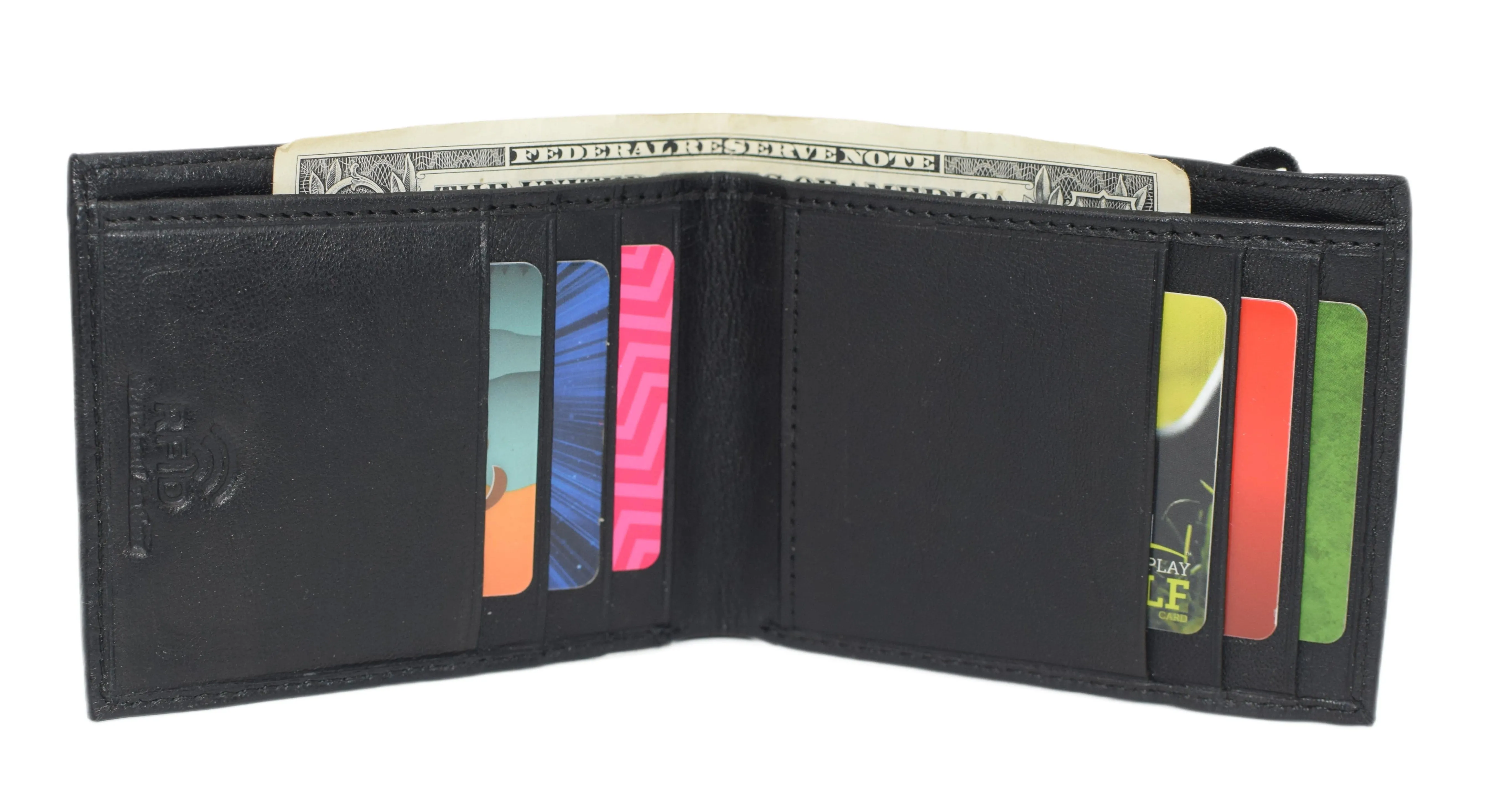 RFID49 Marshal Genuine Leather Slim Bifold Exterior ID Card Holder Wallet with Elastic Band Closure