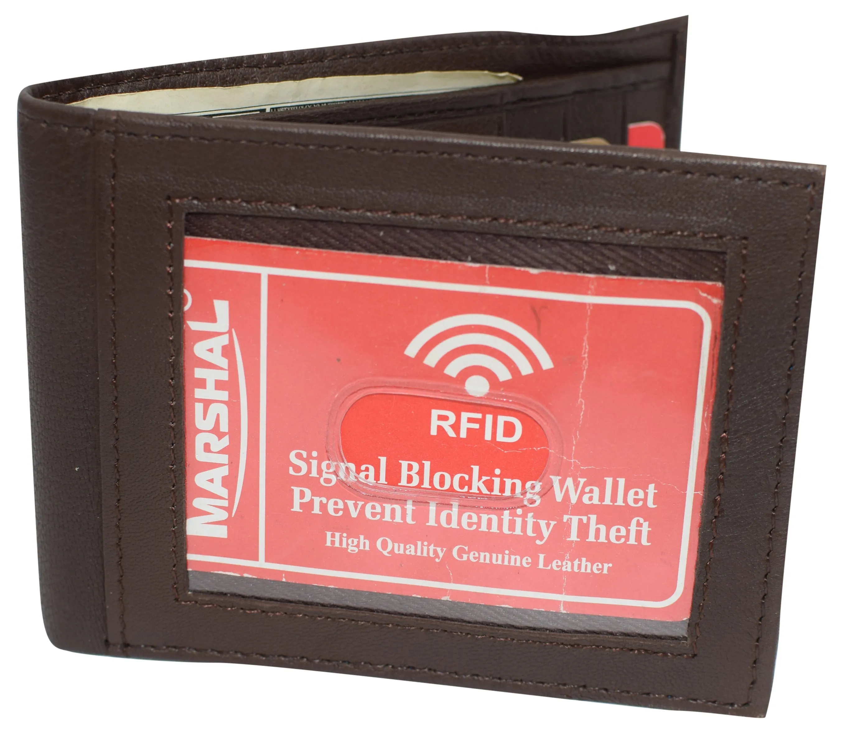 RFID49 Marshal Genuine Leather Slim Bifold Exterior ID Card Holder Wallet with Elastic Band Closure