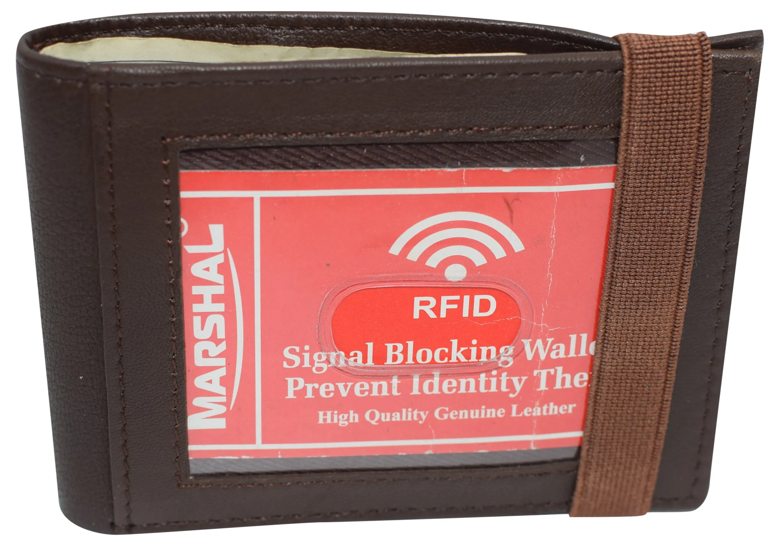 RFID49 Marshal Genuine Leather Slim Bifold Exterior ID Card Holder Wallet with Elastic Band Closure