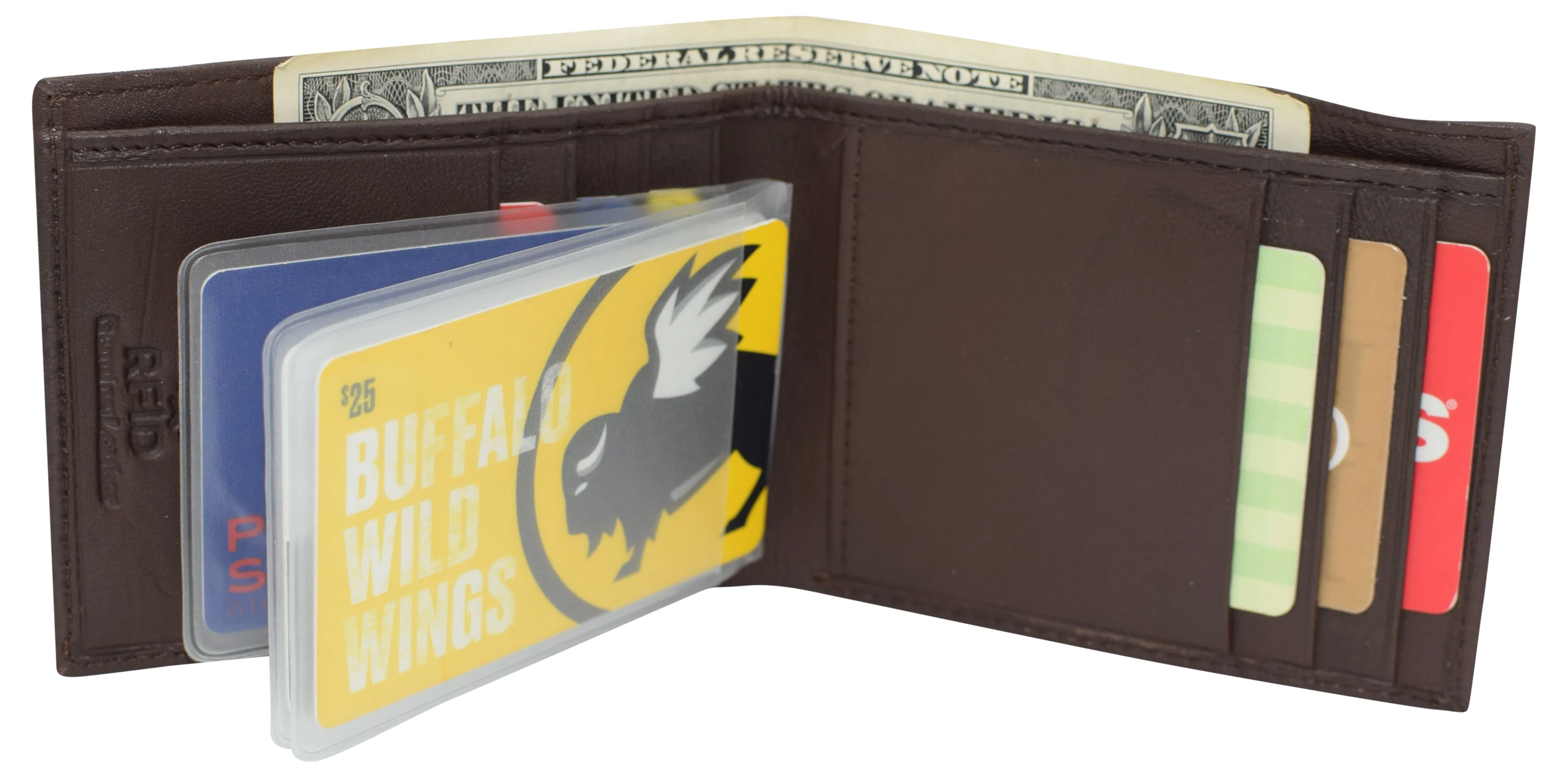 RFID49 Marshal Genuine Leather Slim Bifold Exterior ID Card Holder Wallet with Elastic Band Closure