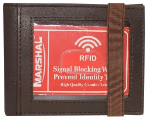 RFID49 Marshal Genuine Leather Slim Bifold Exterior ID Card Holder Wallet with Elastic Band Closure
