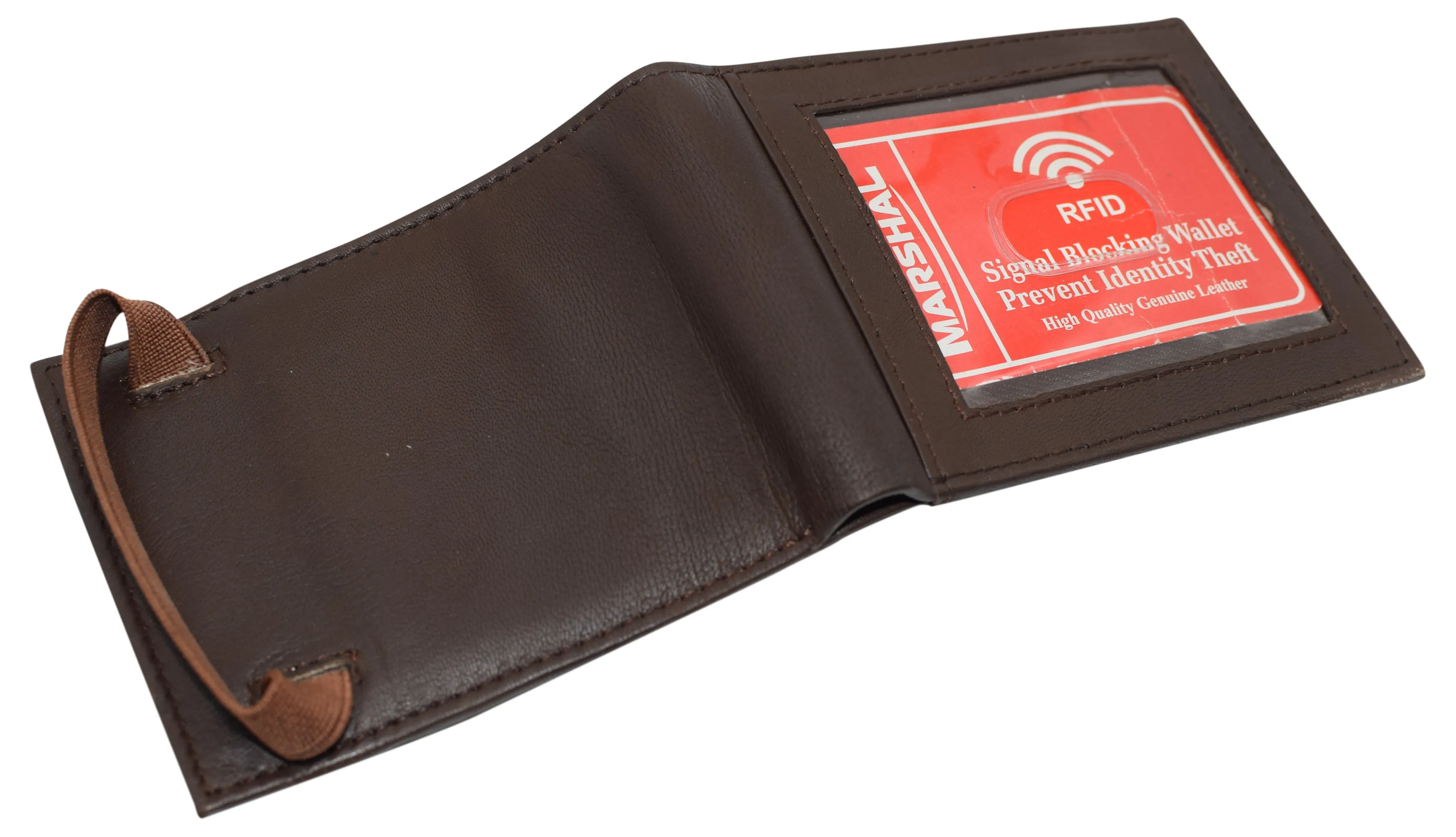 RFID49 Marshal Genuine Leather Slim Bifold Exterior ID Card Holder Wallet with Elastic Band Closure