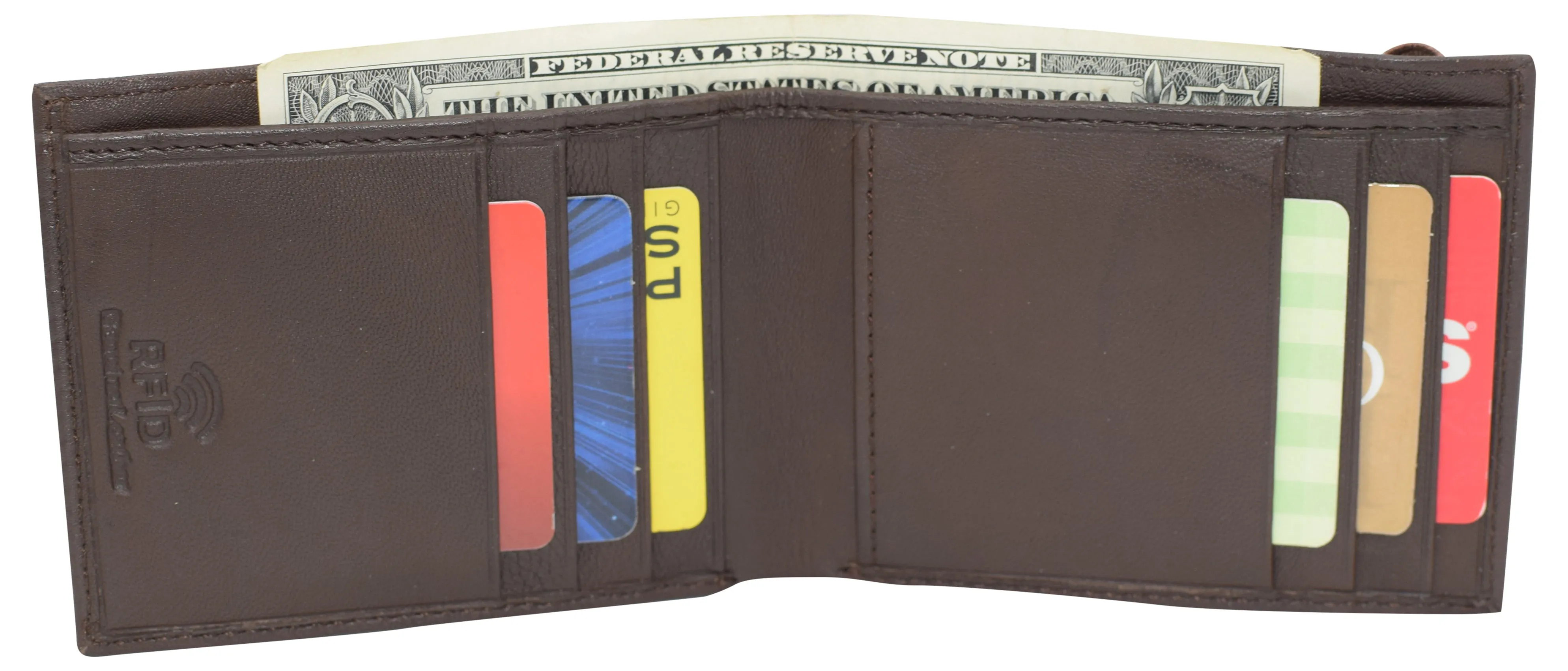 RFID49 Marshal Genuine Leather Slim Bifold Exterior ID Card Holder Wallet with Elastic Band Closure