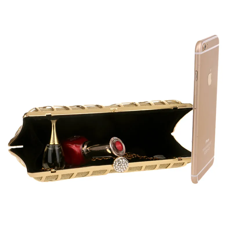 SEKUSA Clutch Female Diamonds Metal Hollow Out Style Women Evening Bags Alloy Mixed Color Chain Shoulder Purse Evening Bags