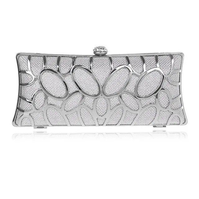 SEKUSA Clutch Female Diamonds Metal Hollow Out Style Women Evening Bags Alloy Mixed Color Chain Shoulder Purse Evening Bags