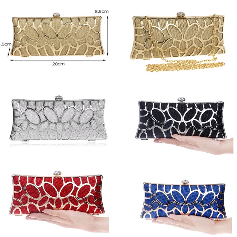 SEKUSA Clutch Female Diamonds Metal Hollow Out Style Women Evening Bags Alloy Mixed Color Chain Shoulder Purse Evening Bags