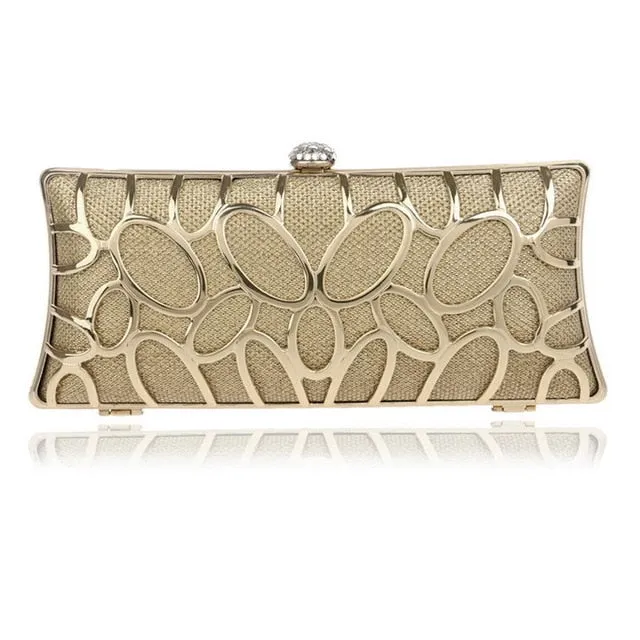 SEKUSA Clutch Female Diamonds Metal Hollow Out Style Women Evening Bags Alloy Mixed Color Chain Shoulder Purse Evening Bags