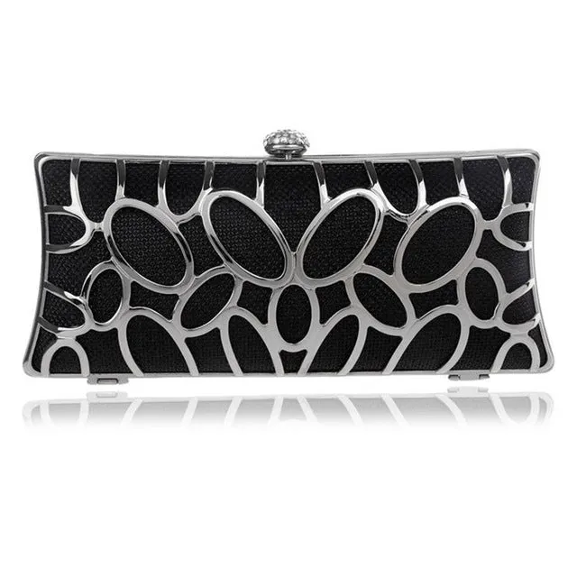 SEKUSA Clutch Female Diamonds Metal Hollow Out Style Women Evening Bags Alloy Mixed Color Chain Shoulder Purse Evening Bags